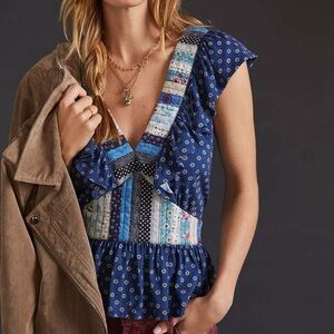 Anthropologie Let Me Be Ruffled Patchwork Top
